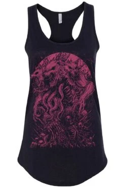 Three-Headed Werewolf T-shirt [WINE RED] -Vampirefreaks Sale Store 3headed werwolf racerback tank black front resize