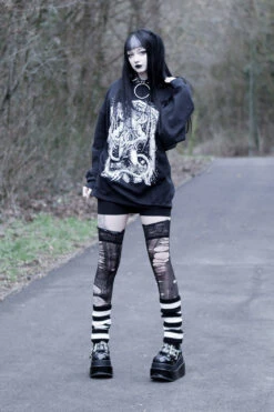 Love At First Bite Striped Leg Warmers [Black/White] -Vampirefreaks Sale Store Emo Fashion for Girls