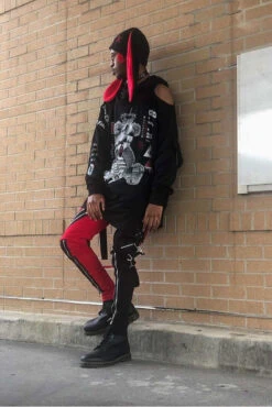 Tripp NYC Split Leg Bondage Pants [Black/Red] -Vampirefreaks Sale Store GrungeGoth