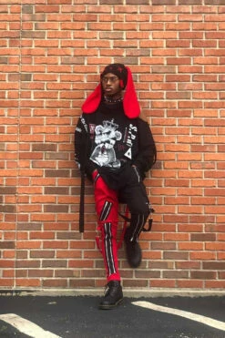 Tripp NYC Split Leg Bondage Pants [Black/Red] -Vampirefreaks Sale Store HarajukuSTyle
