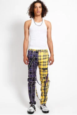 Tripp NYC Split Leg Bondage Pants [Purple/Yellow Plaid] -Vampirefreaks Sale Store IS103MP PURPLEYELLOW FULL