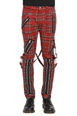 Tripp Mens Punk Bondage Pants [Red Plaid]