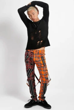 Tripp NYC Madness Pants [Black/Orange Plaid] -Vampirefreaks Sale Store IS675MP BLACKORANGEPLD FULL 1000