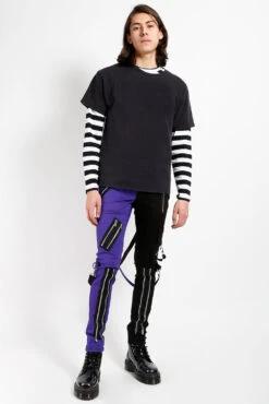 Tripp NYC Split Leg Bondage Pants [Black/Purple] -Vampirefreaks Sale Store IS675M BLKPURP FULL
