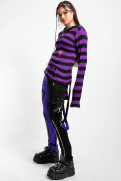Tripp NYC Split Leg Bondage Pants [Black/Purple] -Vampirefreaks Sale Store IS675 BLKPURP FULL