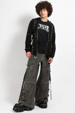 Tripp NYC Denim X Strap Pants [BLACK DENIM] -Vampirefreaks Sale Store JM7144M BLACKDENIM FULL2