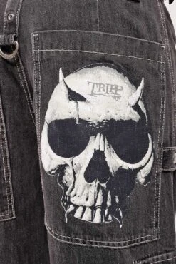 Tripp NYC Devil Skull Pants [Black Denim] -Vampirefreaks Sale Store JM7770 BLACK CL
