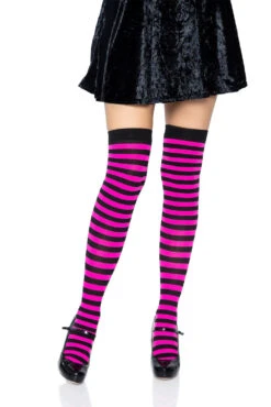 LEG AVENUE Stripe Thigh Highs [Various Colors] -Vampirefreaks Sale Store PINKK
