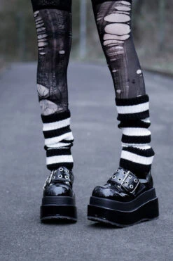 Love At First Bite Striped Leg Warmers [Black/White] -Vampirefreaks Sale Store Striped Gothic Leg Warmers