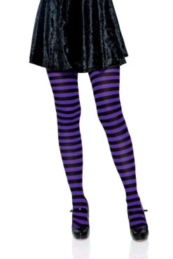 LEG AVENUE Striped Tights [Various Colors] -Vampirefreaks Sale Store W7100 01 BlackPurplecopy