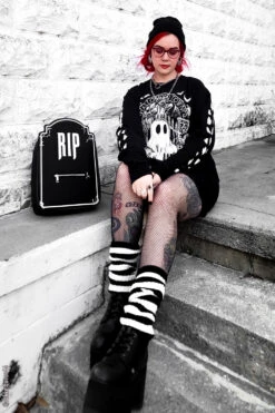 Love At First Bite Striped Leg Warmers [Black/White] -Vampirefreaks Sale Store alternative goth outfit