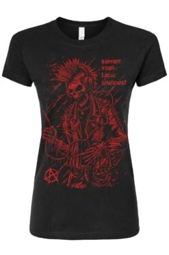 Punk's Not Dead T-shirt [Red] -Vampirefreaks Sale Store anarchy punk skeleton womens tshirt
