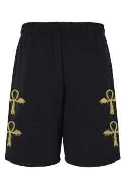 Batwing Ankh Sweat Shorts [Unisex] -Vampirefreaks Sale Store ankh fleece shorts back