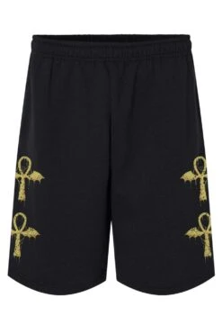 Batwing Ankh Sweat Shorts [Unisex] -Vampirefreaks Sale Store ankh fleece shorts front