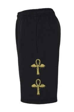 Batwing Ankh Sweat Shorts [Unisex] -Vampirefreaks Sale Store ankh fleece shorts side