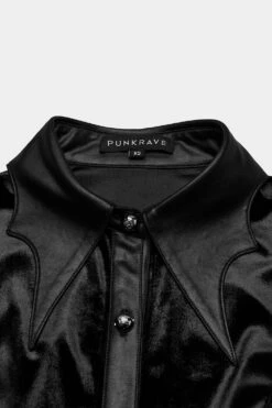 Venom Velvet Button-Up Top [Black] -Vampirefreaks Sale Store bat collar top