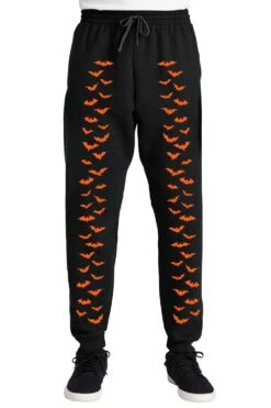 Bat Joggers [PUMPKIN ORANGE] [UNISEX] -Vampirefreaks Sale Store bat joggers pumpkin orange unisex mens pants 534791