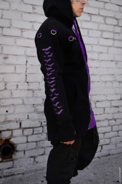 Split Mage Hoodie [Black/Purple] -Vampirefreaks Sale Store bat sleeve jacket