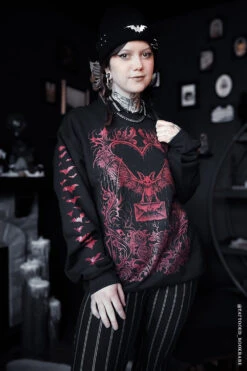 Bat Romance Sweatshirt [BLOOD RED] -Vampirefreaks Sale Store bat sleeve sweatshirt