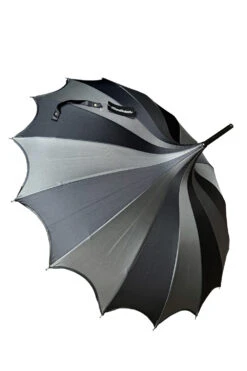 Batwing Pagoda Umbrella [BLACK/GRAY STRIPED] -Vampirefreaks Sale Store batwing pagoda umbrella blackgray striped umbrellas 848092