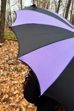 Batwing Pagoda Umbrella [BLACK/LIGHT PURPLE] -Vampirefreaks Sale Store batwing pagoda umbrella blackpurple striped umbrellas 781528