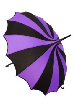 Batwing Pagoda Umbrella [BLACK/LIGHT PURPLE] -Vampirefreaks Sale Store batwing pagoda umbrella blackpurple striped umbrellas 806693
