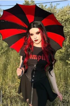 Batwing Pagoda Umbrella [BLACK/RED STRIPED] -Vampirefreaks Sale Store batwing pagoda umbrella blackred striped umbrellas 300354
