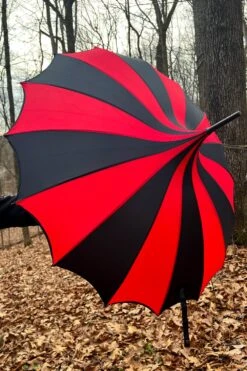 Batwing Pagoda Umbrella [BLACK/RED STRIPED] -Vampirefreaks Sale Store batwing pagoda umbrella blackred striped umbrellas 423950
