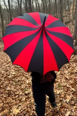 Batwing Pagoda Umbrella [BLACK/RED STRIPED] -Vampirefreaks Sale Store batwing pagoda umbrella blackred striped umbrellas 583822
