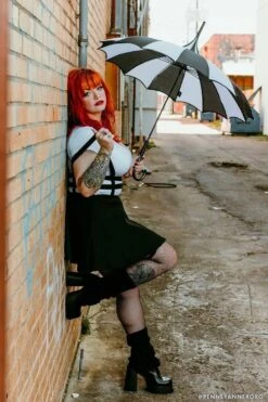 Batwing Pagoda Umbrella [BLACK/WHITE STRIPED] -Vampirefreaks Sale Store batwing pagoda umbrella blackwhite striped umbrellas 388284