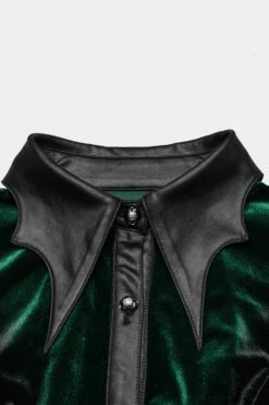 Green Witch Velvet Batwing Collar Buttoned Top [Green] -Vampirefreaks Sale Store batwing top