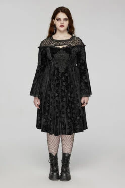 Rose Funeral Velvet Dress [Plus Size] -Vampirefreaks Sale Store bell sleeve midi dress