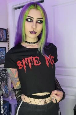 Bite Me Crop Top -Vampirefreaks Sale Store bite me crop top womens graphic tees 942536