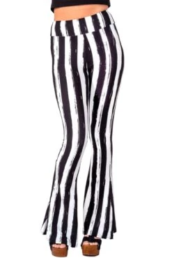 Black And White Striped Hellz Bellz Flares [BLACK/WHITE] -Vampirefreaks Sale Store black and white striped hellz bellz flares blackwhite womens bottoms 140281