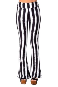 Black And White Striped Hellz Bellz Flares [BLACK/WHITE] -Vampirefreaks Sale Store black and white striped hellz bellz flares blackwhite womens bottoms 561570