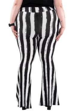 Black And White Striped Hellz Bellz Flares [BLACK/WHITE] -Vampirefreaks Sale Store black and white striped hellz bellz flares blackwhite womens bottoms 900380
