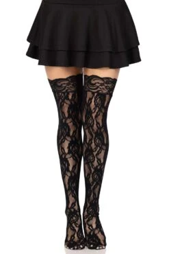 LEG AVENUE Black Blooms Thigh High Stockings -Vampirefreaks Sale Store black blooms thigh high stockings socks stockings 739816