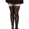 LEG AVENUE Black Blooms Thigh High Stockings