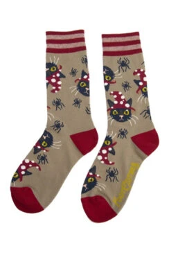 Witchy Whiskers Crew Socks -Vampirefreaks Sale Store black cat mushroom socks
