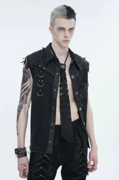 Black Death Denim Vest -Vampirefreaks Sale Store black death denim vest mens tops 552222