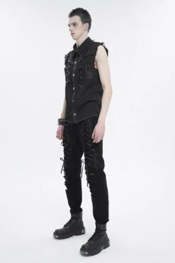 Black Death Denim Vest -Vampirefreaks Sale Store black death denim vest mens tops 881060