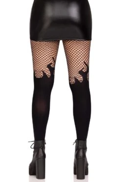 LEG AVENUE Black Flame Fishnet Tights [BLACK] -Vampirefreaks Sale Store black flame fishnet tights black socks stockings 245047