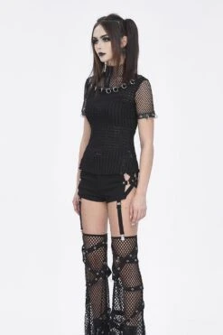 Black Metal Pierced Fishnet Top -Vampirefreaks Sale Store black metal pierced fishnet top womens tops 104976