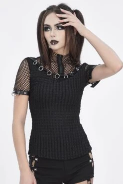 Black Metal Pierced Fishnet Top -Vampirefreaks Sale Store black metal pierced fishnet top womens tops 125176