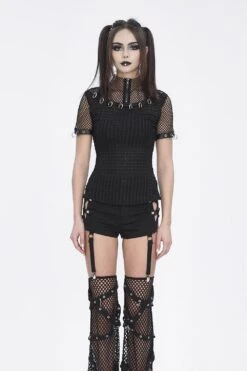 Black Metal Pierced Fishnet Top -Vampirefreaks Sale Store black metal pierced fishnet top womens tops 300344