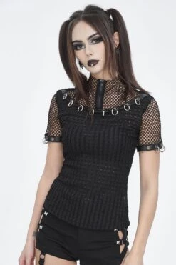 Black Metal Pierced Fishnet Top -Vampirefreaks Sale Store black metal pierced fishnet top womens tops 321372