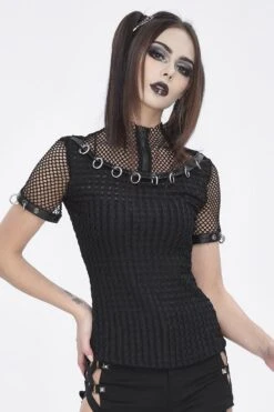 Black Metal Pierced Fishnet Top -Vampirefreaks Sale Store black metal pierced fishnet top womens tops 916014