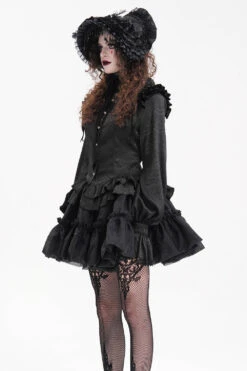 Haunted Manor Ruffled Long Sleeve Blouse -Vampirefreaks Sale Store black ruffled blouse