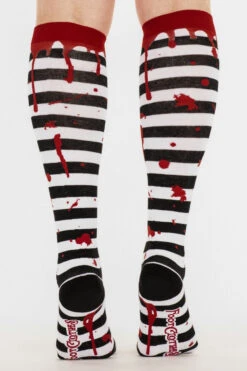 Sanguine Stripes Blood Splatter Knee High Socks -Vampirefreaks Sale Store blood drip socks
