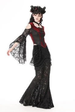 Blood Pact Embroidered Cold Shoulder Top -Vampirefreaks Sale Store blood pact embroidered cold shoulder top womens tops 453602